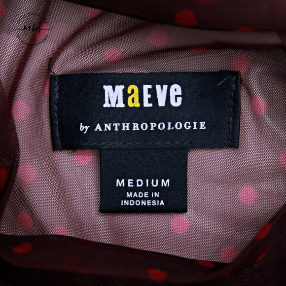 Maeve by Anthropologie Sheer Polka Dots Ruched Sleeve Top Burgundy Pink M - Picture 11 of 12